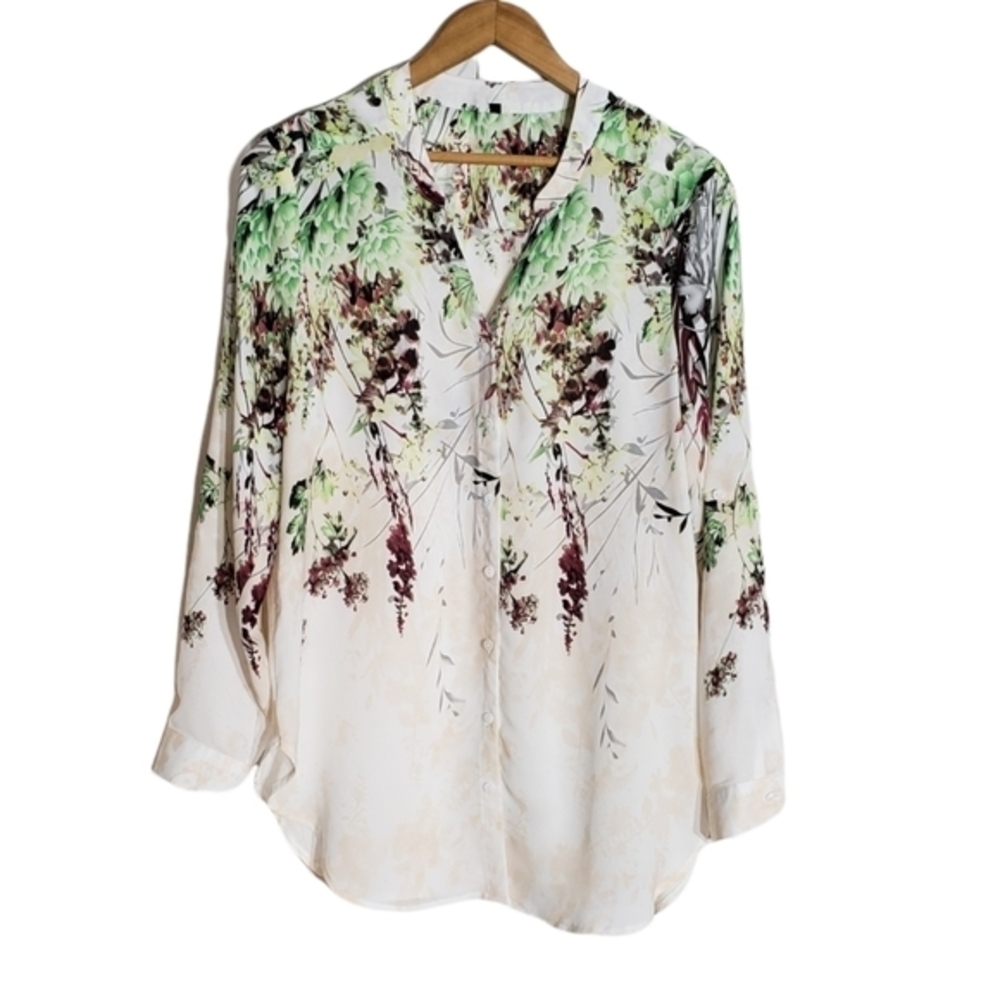 AMANDA GREEN Button Up Floral Long Sleeve Blouse Tunic